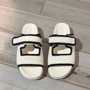 Marc Jacobs White Crochet Slides with Black Trim